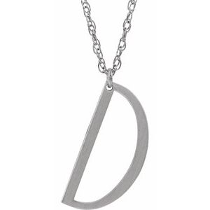 Sterling Silver Block Initial D 16-18" Necklace with Brush Finish - Siddiqui Jewelers