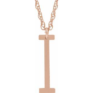 14K Rose Gold-Plated Sterling Silver Block Initial I 16-18" Necklace with Brush Finish - Siddiqui Jewelers