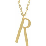 14K Yellow Gold-Plated Sterling Silver Block Initial R 16-18" Necklace with Brush Finish - Siddiqui Jewelers