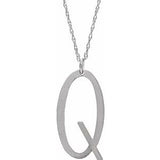 Sterling Silver Block Initial Q 16-18" Necklace with Brush Finish - Siddiqui Jewelers