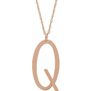 14K Rose Block Initial Q 16-18" Necklace with Brush Finish - Siddiqui Jewelers