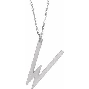 14K White Block Initial W 16-18" Necklace with Brush Finish - Siddiqui Jewelers