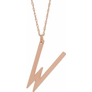 14K Rose Block Initial W 16-18" Necklace with Brush Finish - Siddiqui Jewelers