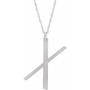 14K White Block Initial X 16-18" Necklace with Brush Finish - Siddiqui Jewelers