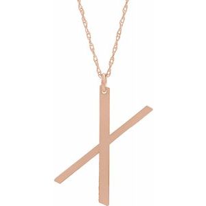 14K Rose Block Initial X 16-18" Necklace with Brush Finish - Siddiqui Jewelers