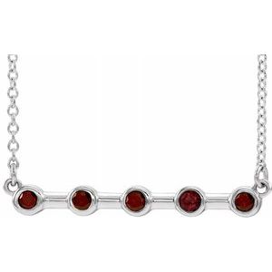 14K White Mozambique Garnet Bezel-Set Bar 16" Necklace - Siddiqui Jewelers