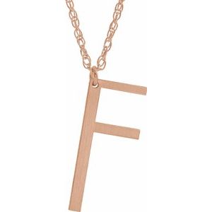 14K Rose Block Initial F 16-18" Necklace with Brush Finish - Siddiqui Jewelers
