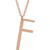 14K Rose Gold-Plated Sterling Silver Block Initial F 16-18" Necklace with Brush Finish - Siddiqui Jewelers