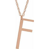 14K Rose Gold-Plated Sterling Silver Block Initial F 16-18" Necklace with Brush Finish - Siddiqui Jewelers