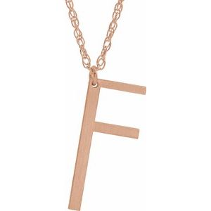 14K Rose Gold-Plated Sterling Silver Block Initial F 16-18" Necklace with Brush Finish - Siddiqui Jewelers