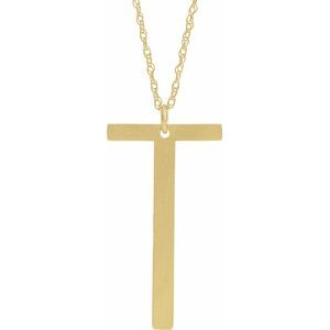 14K Yellow Block Initial T 16-18" Necklace with Brush Finish - Siddiqui Jewelers