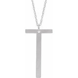 14K White Block Initial T 16-18" Necklace with Brush Finish - Siddiqui Jewelers