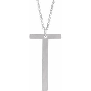 14K White Block Initial T 16-18" Necklace with Brush Finish - Siddiqui Jewelers