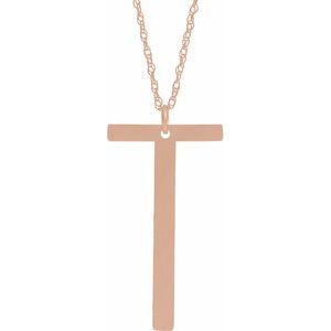 14K Rose Gold-Plated Sterling Silver Block Initial T 16-18" Necklace with Brush Finish - Siddiqui Jewelers