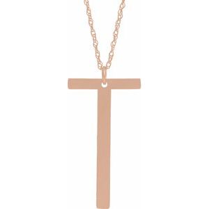 14K Rose Block Initial T 16-18" Necklace with Brush Finish - Siddiqui Jewelers