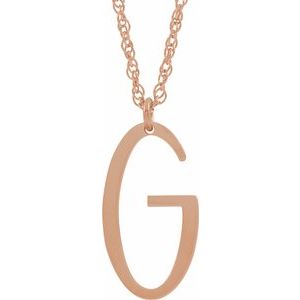 14K Rose Block Initial G 16-18" Necklace with Brush Finish - Siddiqui Jewelers