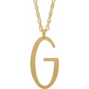 14K Yellow Block Initial G 16-18" Necklace with Brush Finish - Siddiqui Jewelers