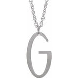 14K White Block Initial G 16-18" Necklace with Brush Finish - Siddiqui Jewelers