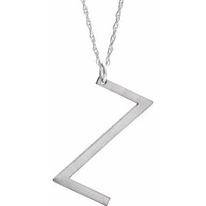 14K White Block Initial Z 16-18" Necklace with Brush Finish - Siddiqui Jewelers