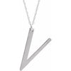 14K White Block Initial V 16-18" Necklace with Brush Finish - Siddiqui Jewelers