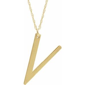 14K Yellow Block Initial V 16-18" Necklace with Brush Finish - Siddiqui Jewelers