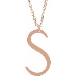 14K Rose Block Initial S 16-18" Necklace with Brush Finish - Siddiqui Jewelers