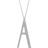 14K White Block Initial A 16-18" Necklace with Brush Finish - Siddiqui Jewelers