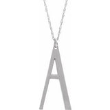 Sterling Silver Block Initial A 16-18" Necklace with Brush Finish - Siddiqui Jewelers