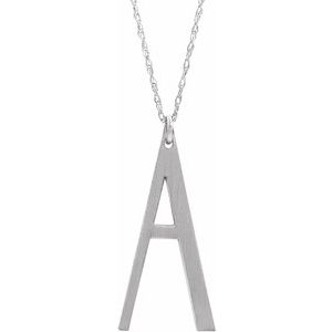 Sterling Silver Block Initial A 16-18" Necklace with Brush Finish - Siddiqui Jewelers