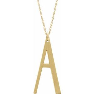 14K Yellow Block Initial A 16-18" Necklace with Brush Finish - Siddiqui Jewelers