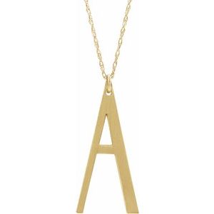 14K Yellow Gold-Plated Sterling Silver Block Initial A 16-18" Necklace with Brush Finish - Siddiqui Jewelers