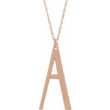 14K Rose Block Initial A 16-18" Necklace with Brush Finish - Siddiqui Jewelers