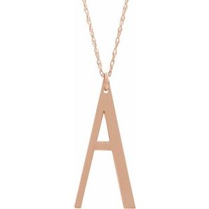 14K Rose Block Initial A 16-18" Necklace with Brush Finish - Siddiqui Jewelers