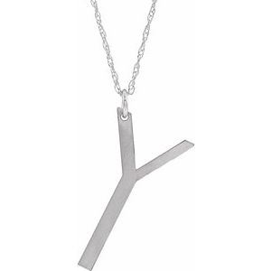 14K White Block Initial Y 16-18" Necklace with Brush Finish - Siddiqui Jewelers