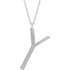 Sterling Silver Block Initial Y 16-18" Necklace with Brush Finish - Siddiqui Jewelers