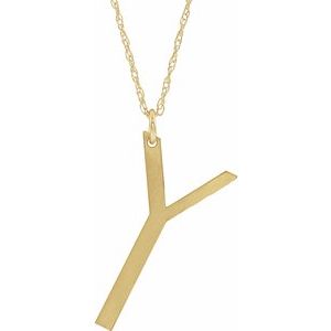 14K Yellow Block Initial Y 16-18" Necklace with Brush Finish - Siddiqui Jewelers