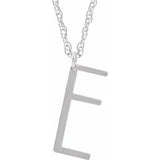 14K White Block Initial E 16-18" Necklace with Brush Finish - Siddiqui Jewelers