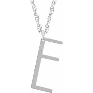 Sterling Silver Block Initial E 16-18" Necklace with Brush Finish - Siddiqui Jewelers