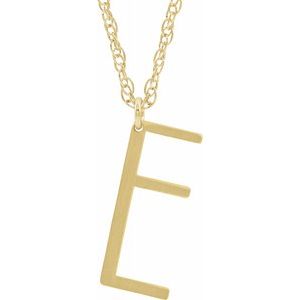 14K Yellow Gold-Plated Sterling Silver Block Initial E 16-18" Necklace with Brush Finish - Siddiqui Jewelers