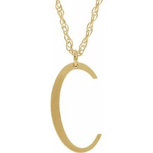 14K Yellow Block Initial C 16-18" Necklace with Brush Finish - Siddiqui Jewelers