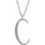 14K White Block Initial C 16-18" Necklace with Brush Finish - Siddiqui Jewelers