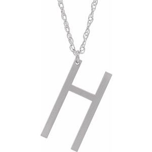 Sterling Silver Block Initial H 16-18" Necklace with Brush Finish - Siddiqui Jewelers