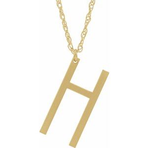 14K Yellow Block Initial H 16-18" Necklace with Brush Finish - Siddiqui Jewelers