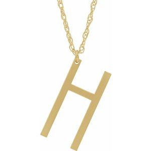 14K Yellow Gold-Plated Sterling Silver Block Initial H 16-18" Necklace with Brush Finish - Siddiqui Jewelers