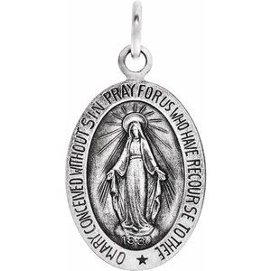 14K White 15x11 mm Oval Miraculous Medal-Siddiqui Jewelers