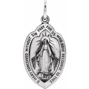 14K White 18x12 mm Oval Miraculous Medal Pendant  -Siddiqui Jewelers