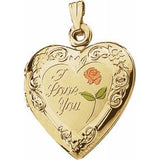 14K Yellow 20x19 mm Enameled Roses "I Love You" Heart Locket - Siddiqui Jewelers