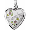 Sterling Silver 27.5x18.75 mm Grandma Heart Locket with Enameled Flowers - Siddiqui Jewelers