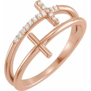 14K Rose .06 CTW Diamond Sideways Cross Ring - Siddiqui Jewelers