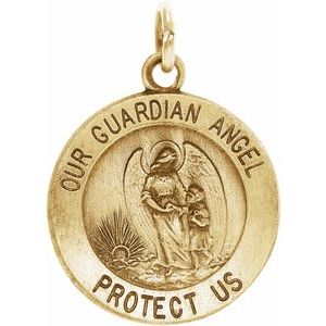 14K Yellow 15 mm Guardian Angel Medal - Siddiqui Jewelers